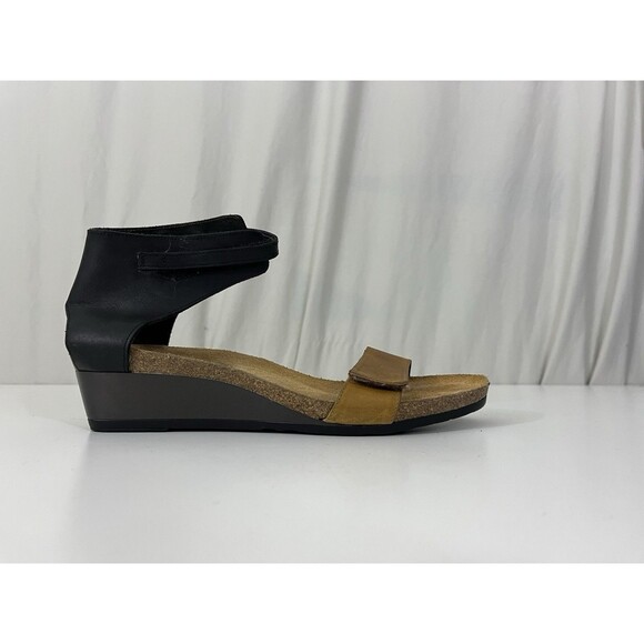 Naot Prophecy Tan/Black Leather High Back Strap Wedge Sandals - EU 40 US 9/9.5 - Picture 5 of 9